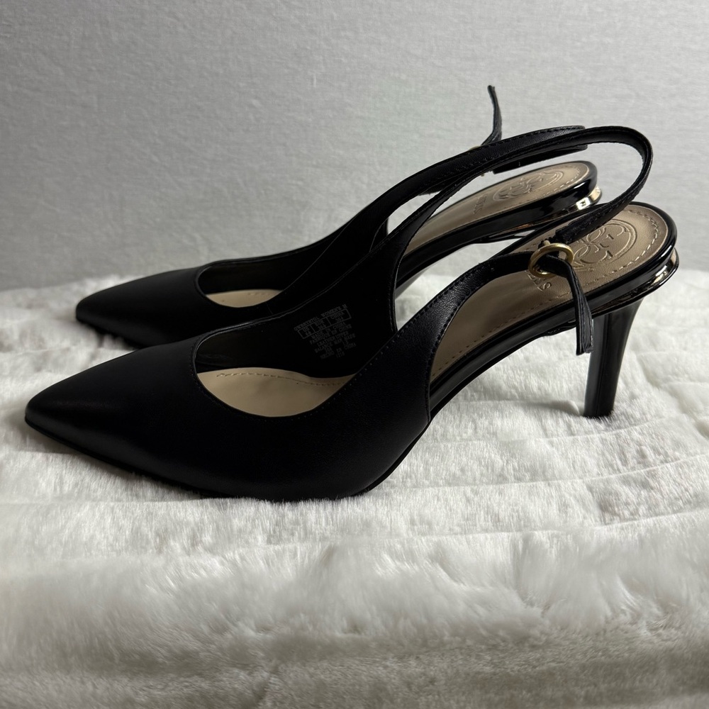 (NEW) GUESS Black Leather Slingback Pumps with Gold Detail 🖤